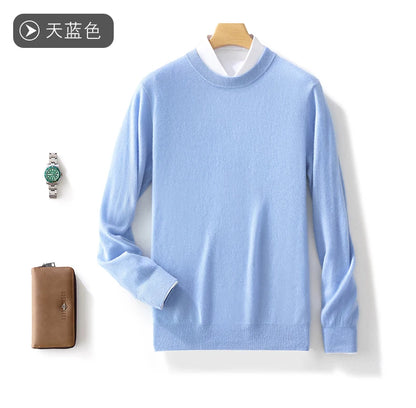 Fall/Winter New Cashmere Sweater Men's 100% Pure Wool Thick Crewneck Sweater Casual Knitted Bottom Shirt