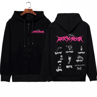 ROCK-STAR 2024 Hot Stray Kids Zipper Hoodie StrayKids Hoodies Trendy Sweatshirts Winter Plus Size Warm Woman Zip-up Jacket Coats