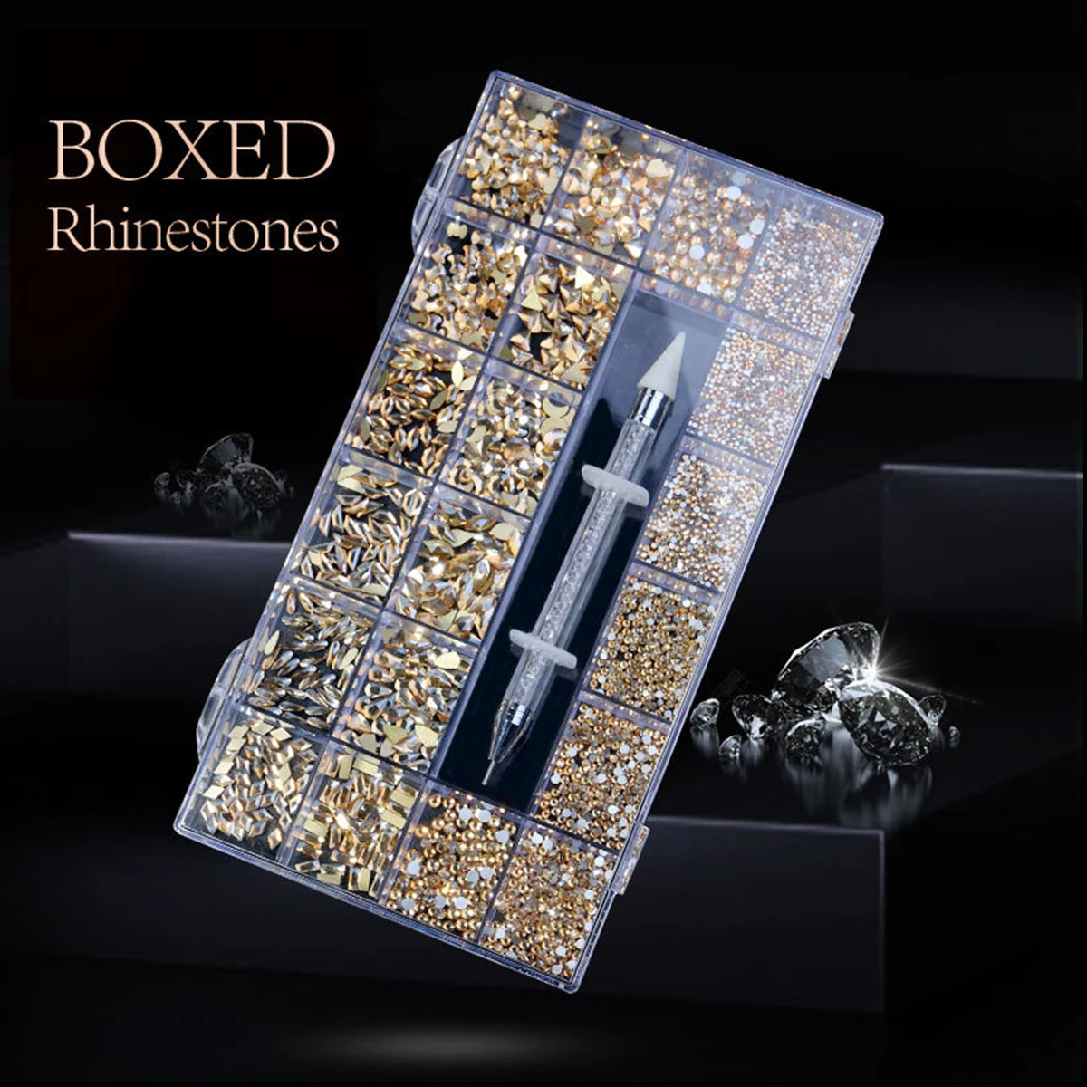 21 grid rhinestone box mixed nail diamond Flat glass shaped diamond DIY nail rhinestone nail jewelry set