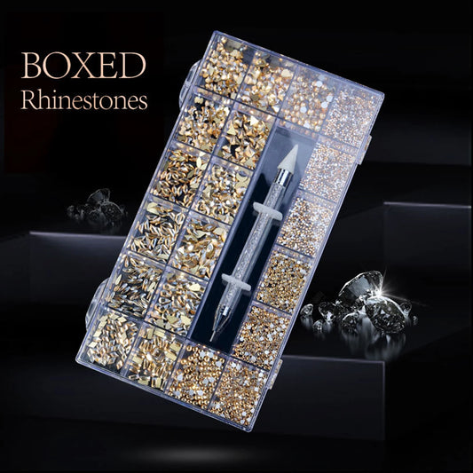 21 grid rhinestone box mixed nail diamond Flat glass shaped diamond DIY nail rhinestone nail jewelry set