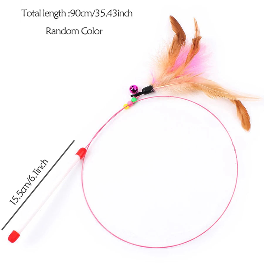 1pc Pet Teaser Cat Toy Steel Wire Feather Interactive Cat Stick Training,Kitten Wand Toys with Beads Bells