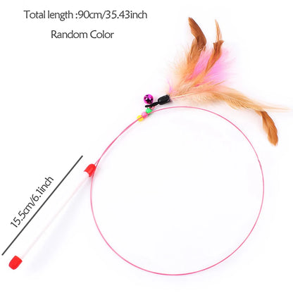 1pc Pet Teaser Cat Toy Steel Wire Feather Interactive Cat Stick Training,Kitten Wand Toys with Beads Bells