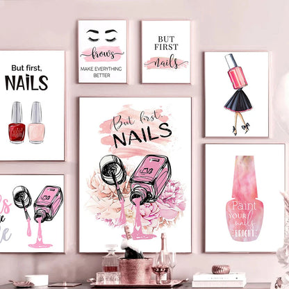 Nail Polish Wall Posters Eyelash Art Prints Pictures Beauty Salon Mural Nordic Manicure Canvas Painting Store Pink Room Decor