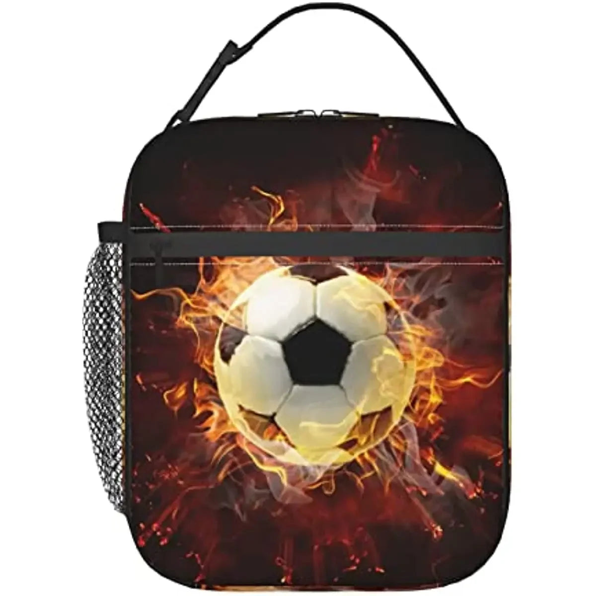 Soccer Lunch Box for Boys Girls Lunch Bag for Kids Waterproof Reusable Insulated School 3D Football Lunch Box with Side Pocket