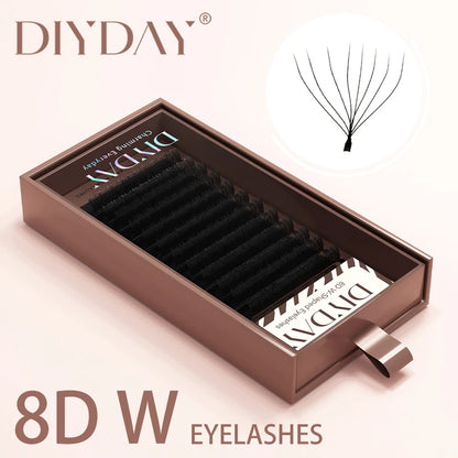 DIYDAY 7D 8D W Shape Eyelash Extension Natural Soft Individual False Lash Extension Automatic Flowering W Shaped Easy Fan lashes