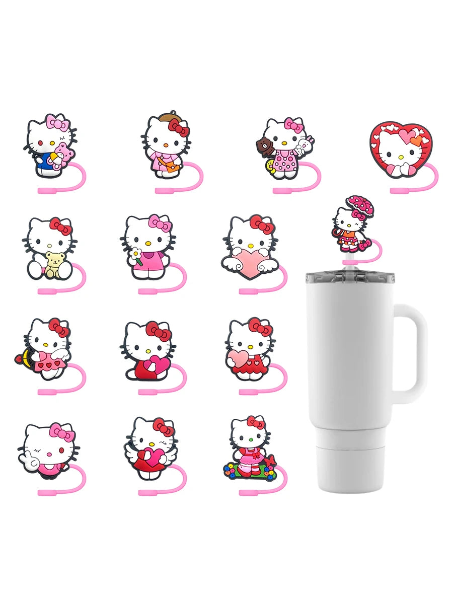 Hello Kitty Straw Cover Cap 10MM Drink Straw Plug Splash Proof Drinking Fit Cup Straw Cap Eco-friendly Charm Pendant Party Gift