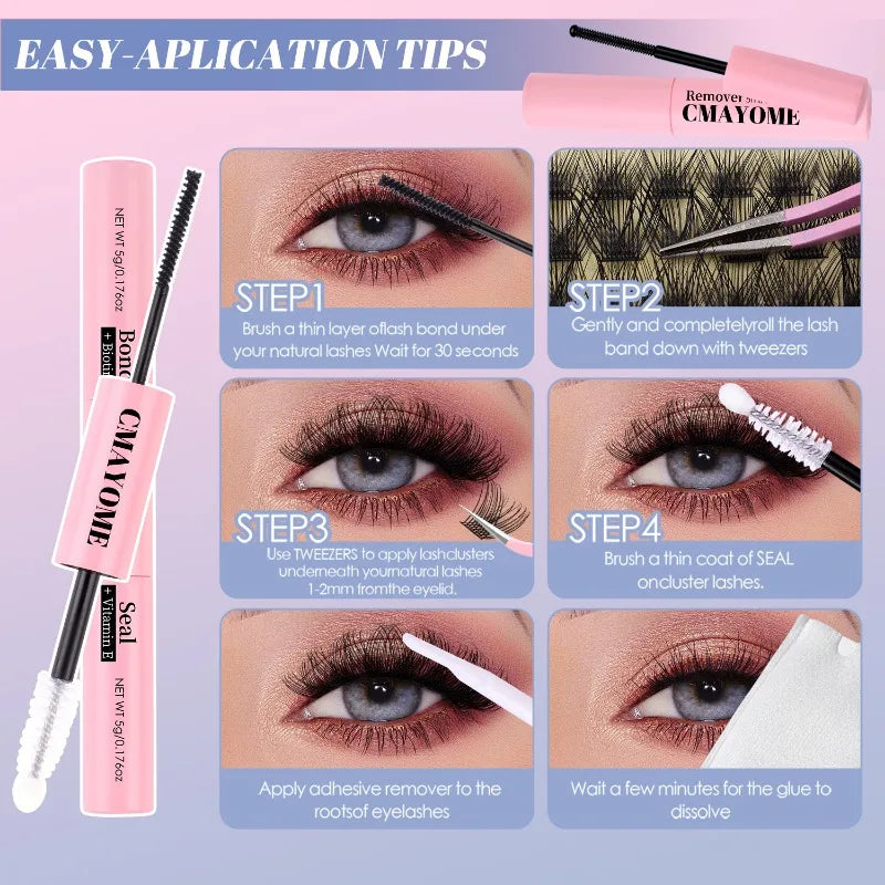 DIY False Eyelashes Set Bond and Seal Strong Glue Remover Tweezer Kit Clusters Volume Eyelash Extensions Individual Lash Make Up