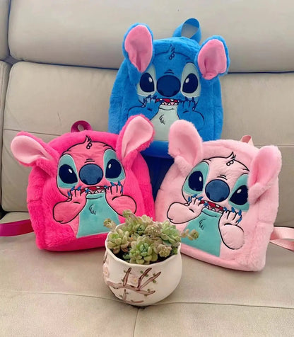 Disney  Stitch Plush New Backpack Cartoon Fashion 3d Mini Women's Backpack Large Capacity Cute Children's Schoolbag High Quality