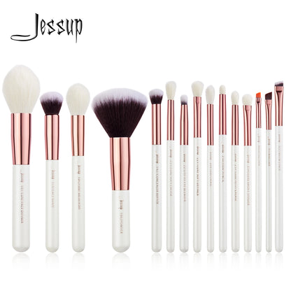 Jessup Professional Makeup Brushes Set 15pcs Make up Brush Natural-synthetic Foundation Powder Detail Eye Brush Pearl White T222