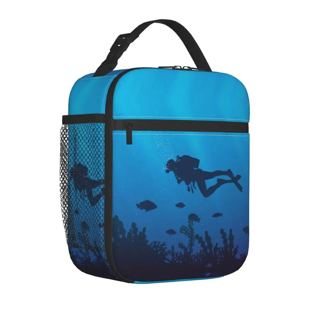 Scuba Diver Flag Resuable Lunch Box for Women Multifunction Dive Diving Thermal Cooler Food Insulated Lunch Bag Office Work