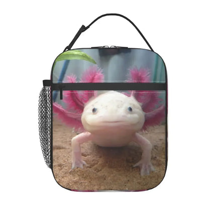 Axolotl In Pocket Insulated Lunch Bags for Women Amphibian Exotic Animal Resuable Thermal Cooler Bento Box Kids School Children