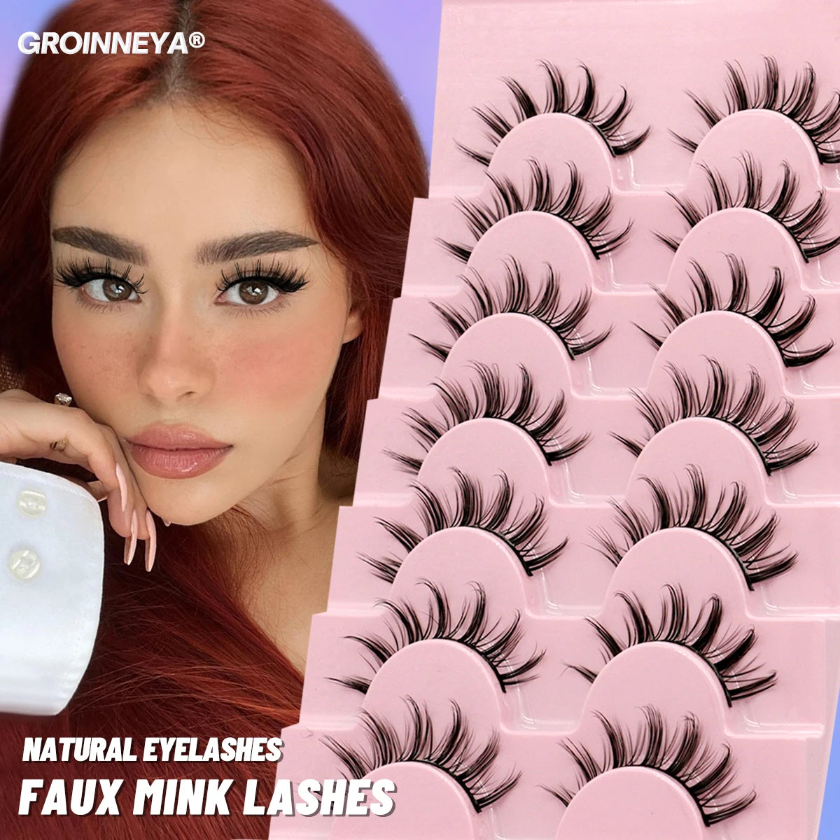 GROINNEYA 5/7 pairs Eyelashes  Manga Lashes  Natural False Lashes Fluffy Soft Cross  Fairy Little Devil Lashes Extension Makeup