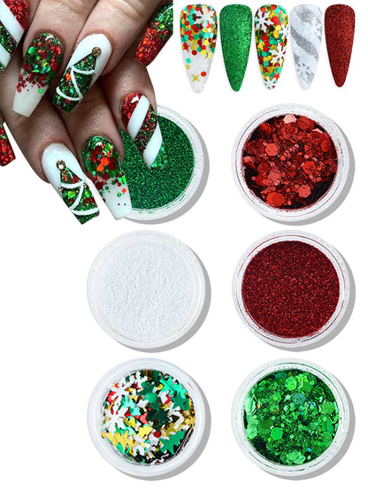 6pcs/set Christmas White Sequins Nail Art Glitter Powder Mermaid Dust Small Flakes Decorations For DIY Nails Glitters