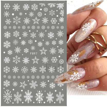 3D Snowflake Nail Art Decals White Christmas Designs Self Adhesive Stickers New Year Winter Gel Foils Sliders Decorations LAF895