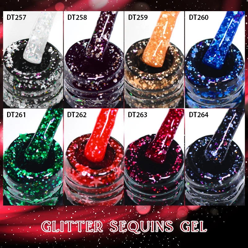 12pcs Christmas Gel Nail Polish Set,Glitter Sequins Gel Polish Semi Permanent Soak Off UV LED Nail Art Varnish Manicure Kit DIY