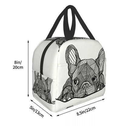 French Bulldog Puppy Facial Insulated Lunch Bag for Work School Picnic Resuable Portable Thermal Cooler Lunch Box for Women Kids