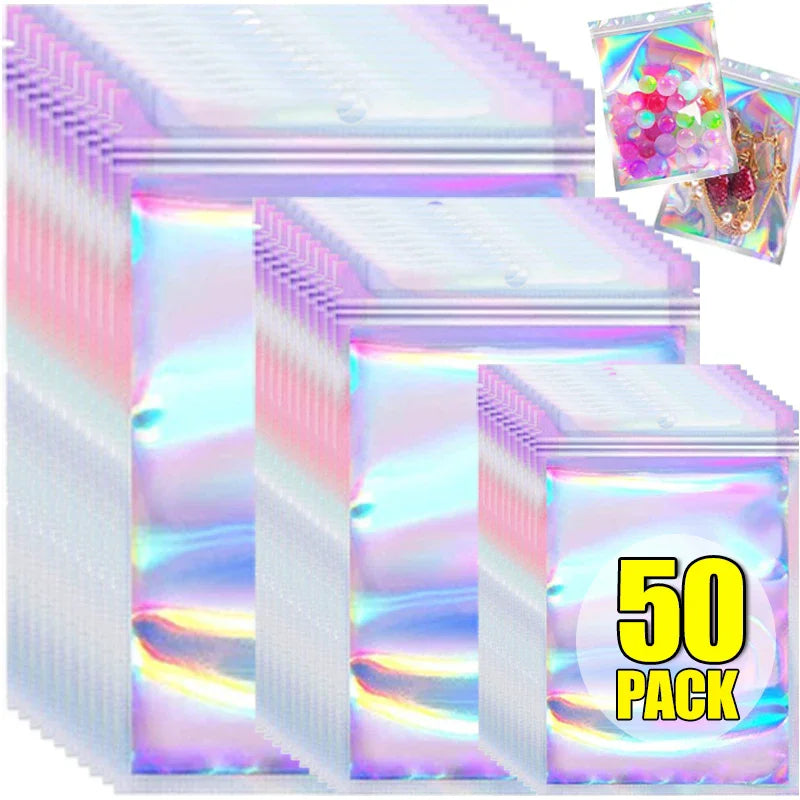 10/30/50PCS Laser Ziplock Bags For Necklace Phone Earphone Storage Bag Clear Plastic Jewelry Data Cable Packaging Bubble Mailers