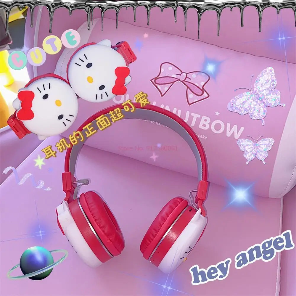 Hello Kitty Cute Bluetooth Headphone Wireless Headsets Anime Cartoon Stereo Headset Earphone With Mic Fashion Hottie Y2k Gifts