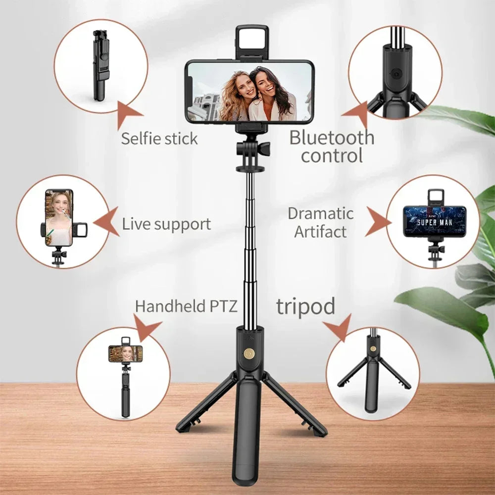 Wireless Selfie Stick Tripod Stand with Detachable Remote for iPhone Mobile Phone Tiktok Live Streaming