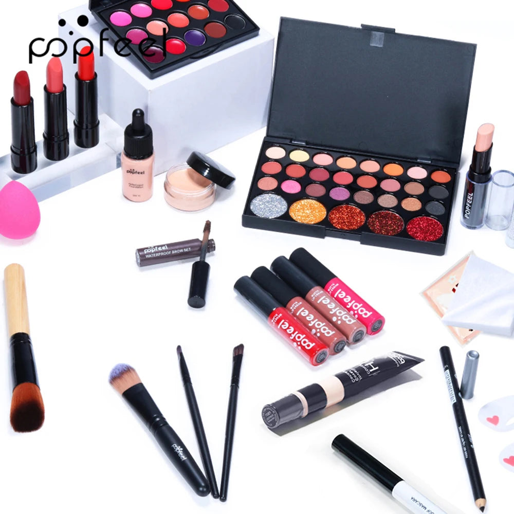 Makeup Kit Set, Cosmetic Set, Eyeshadow Palette, Lip Gloss Set, Liquid Lipstick, Makeup Sponge, Foundation, Concealer, Eyebrow