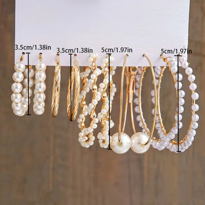 Fashionable imitation pearl earring set, new 6-pair combination, light luxury and niche design earrings and earrings