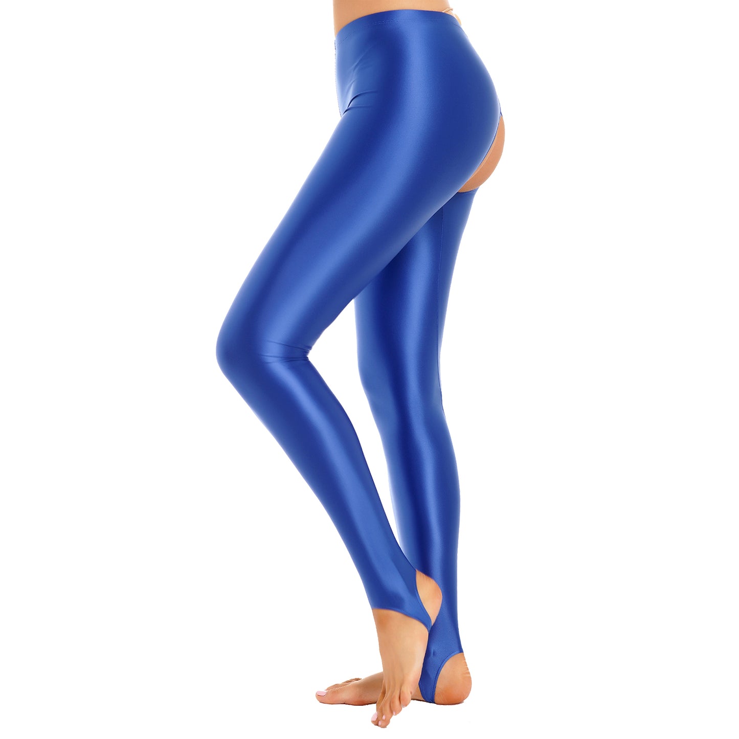 Satin Yoga Leggings Female Sexy Mid Waist Open Crotch Glossy Stockings Pantyhose Sports Yoga Pants Women Tight Seamless Tights