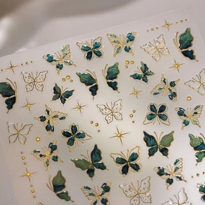 Golden Thread Butterfly Jelly Series Nail Art Stickers High Quality New Bronzing DIY Manicure Decal Decoration