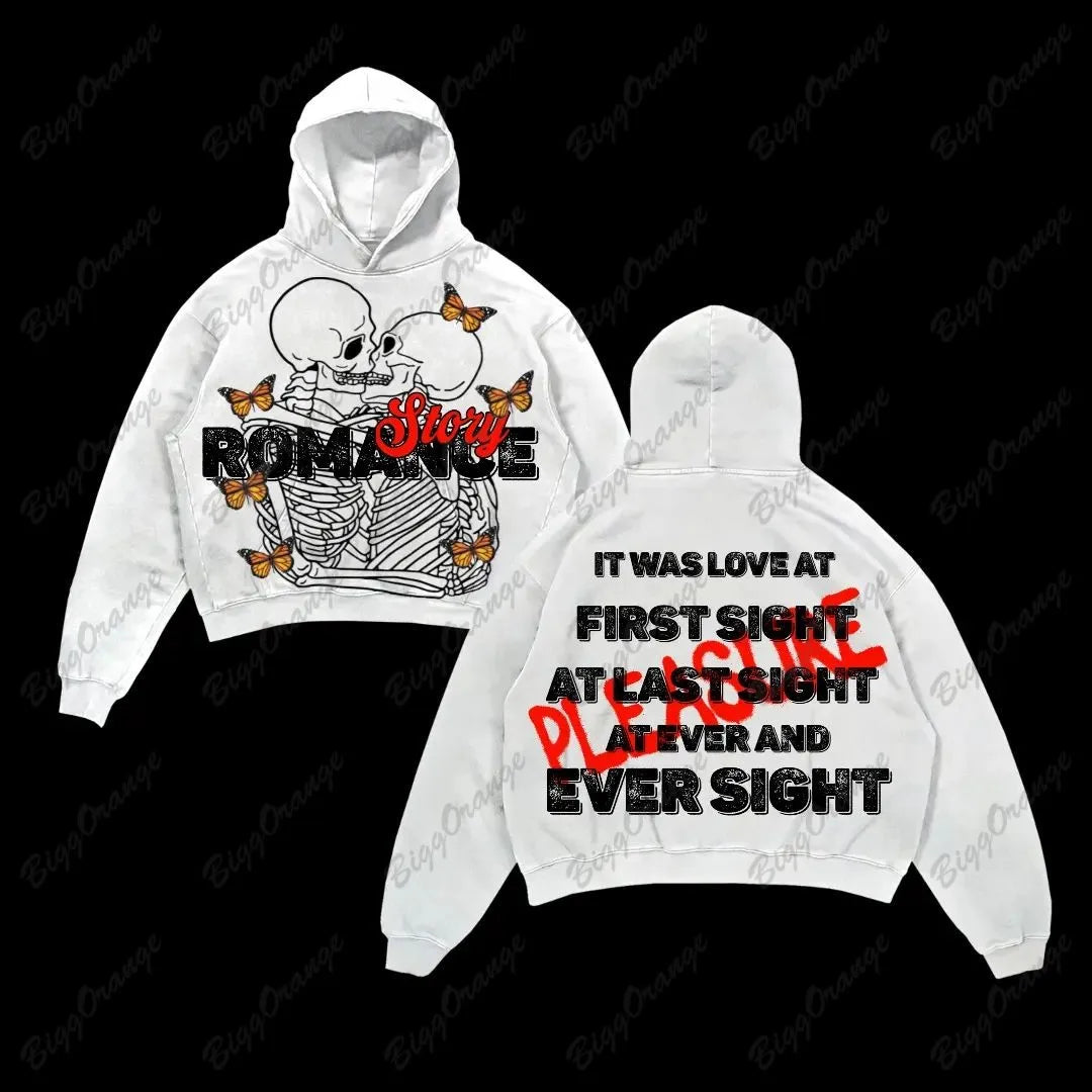 Europe and America Heavyweight Fried Street hiphop High Street Skull Couple Hooded Cardigan Sweater Long Sleeve Loose Hoodie