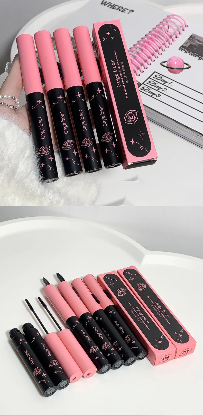 2 In 1 Ultra-fine Mascara Curl Thick Lengthening Mascara With Eyelash Comb Waterproof Non-smudge Curling Fine Brush Mascara