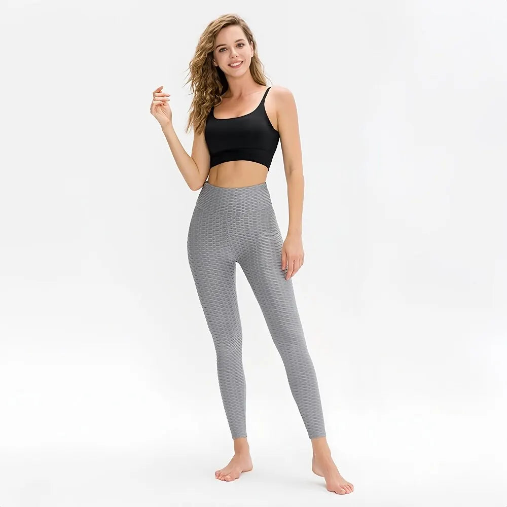 Women's High Waist Yoga Pants Tummy Control Workout Ruched Butt Lifting Stretchy Leggings Sexy Textured Booty Tights