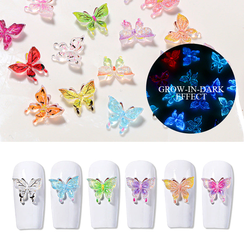 30Pcs Luminous Butterfly Nail Charms Glow In The Dark Parts 5D Nail Art Manicure Accessories Nail Decoration Supplies