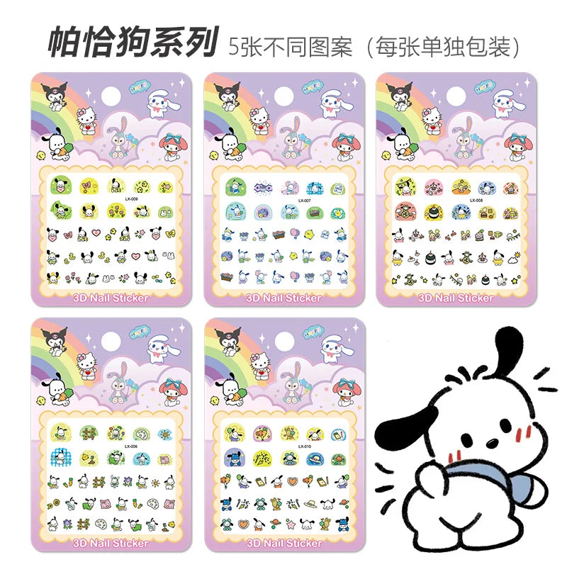 5pcs/set Luminous Kuromi 3D Nail Stickers Sanrio Melody Hello Kitty Nail Art Decoration Stickers Kids Fun Anime Manicure Decals