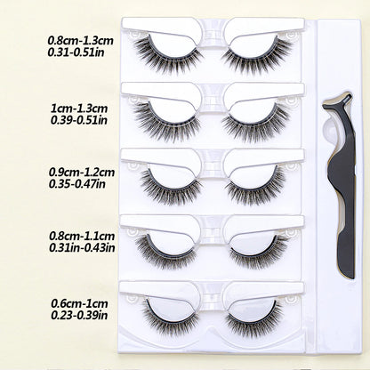 5 pairs Self-Adhesive Faux Mink Eyelashes Reusable Natural Cat Eye Fluffy Curly C Curl Lashes  makeup tools