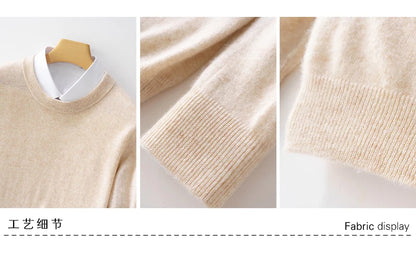 Fall/Winter New Cashmere Sweater Men's 100% Pure Wool Thick Crewneck Sweater Casual Knitted Bottom Shirt