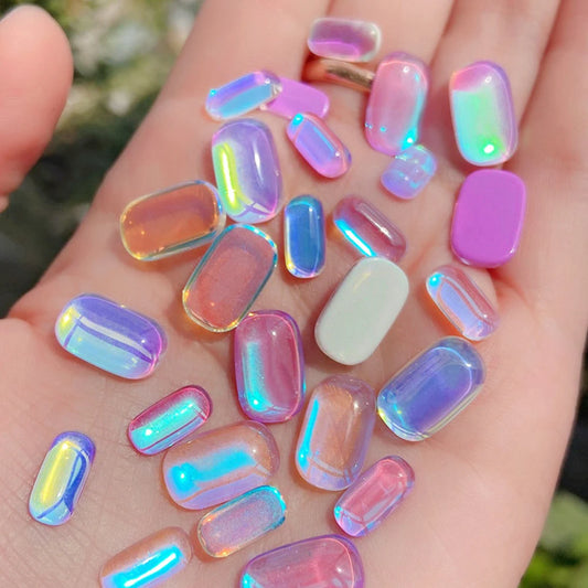 20pcs Aurora Transparent Nail Rhinestone 3D Resin Thick Ice Block Strip Glass Color Nail Decoration DIY Jelly Nail Accessories