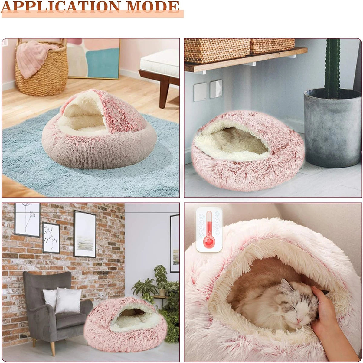 2 in 1 Soft Plush Pet Bed with Cover Round Cat Bed Pet Mattress Warm Cat Dog Sleeping Nest Cave for Small Dogs