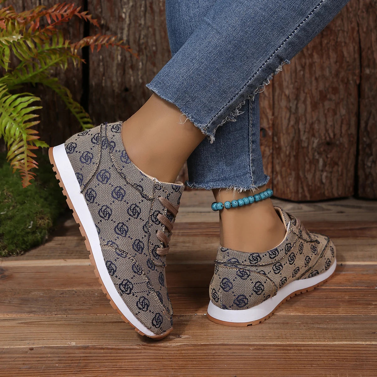 Women Casual Sneakers Luxury Print Design Shoes Platform Lace Up Breathable Sneakers Running Tennis Sports Shoes Plus Size 36-43