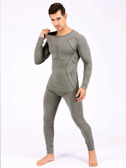 2 pieces of men's thermal underwear set, quick-drying long-sleeved top and comfortable high-elastic breathable tights, suitable