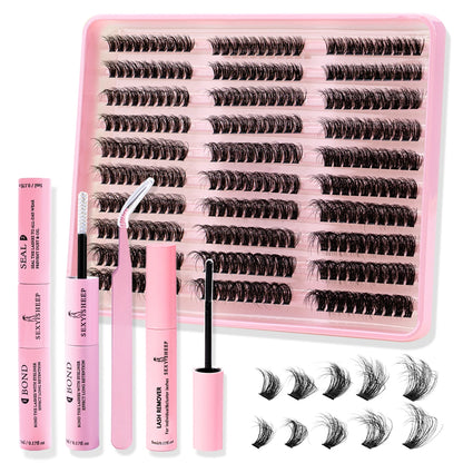 300Pcs Fluffy Explosive Eyelash Clusters Curl Individual Lashes Mix Eyelash Extensions with glue,remover,Tweezers