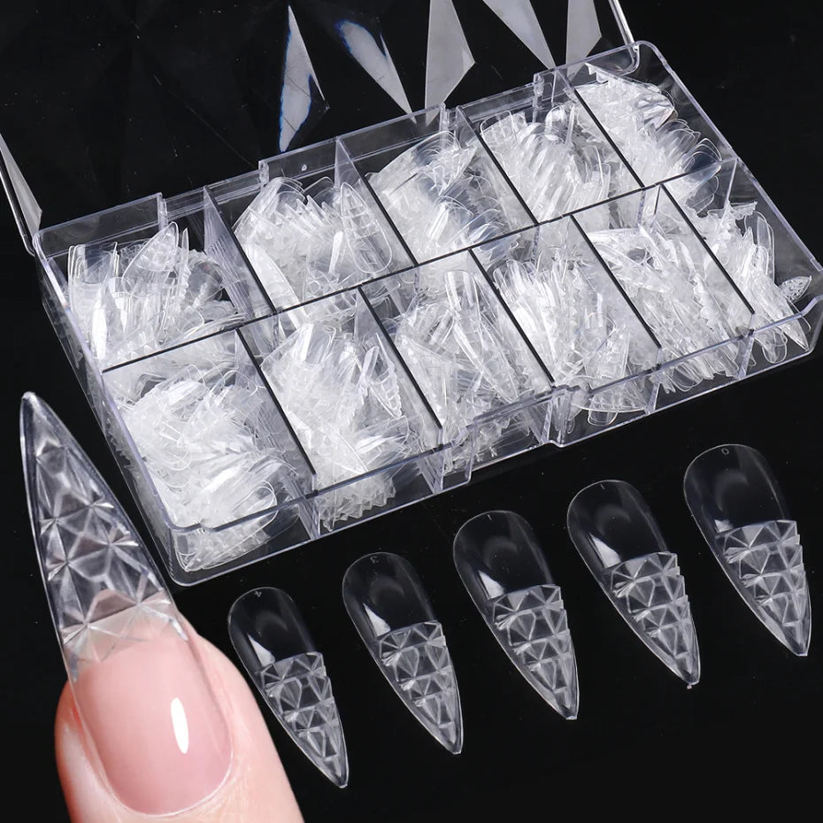 500pcClear Glaze Fake Nail Tips Square Stiletto Coffin Press on Nail Full Cover False Art Nail Capsules for Extension Set LA1989