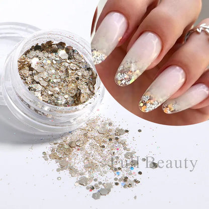 6pcs Champagne Rose Nail Glitter Flakes Mixed Hexagon Sequins Powder Fall Winter Mermaid Paillette Nail Decorations LA1539-52