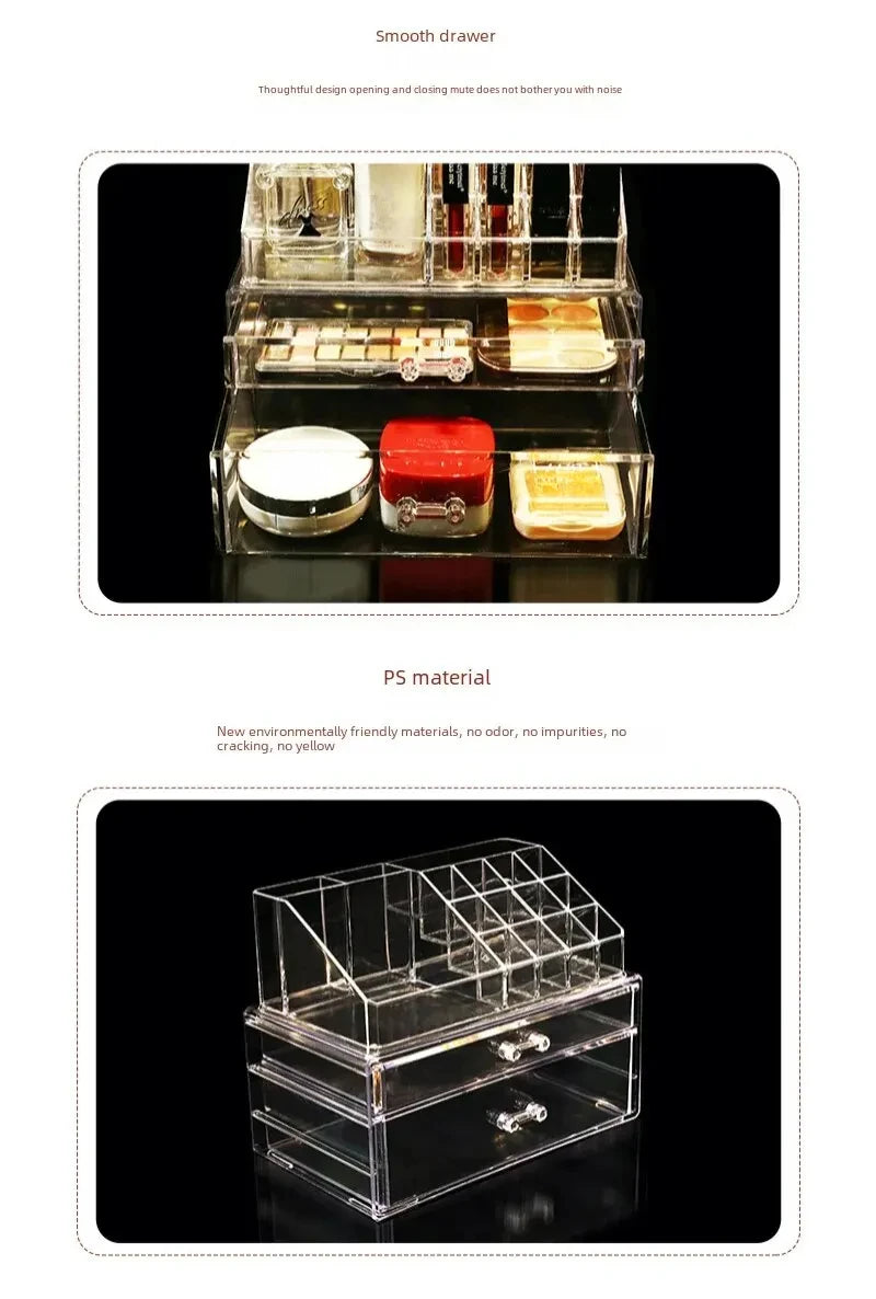 Desktop Makeup Storage Box Multi-layer Drawer Lipstick Organizer Multi-functional Storage Transparent Black Makeup organizer