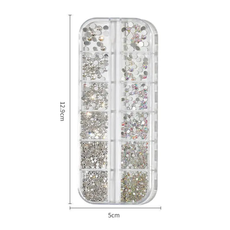 Nail Art Rhinestone 6/12Grids Box Nail Beads AB Crystal Flatback Pearl Jewelry Gems with Storage Organizer for Nail Decorations