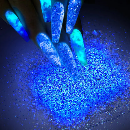 10g Blue Green Light Luminous Nail Powder Glow In The Dark Pigment Dust Phosphor Glitter For Decoration Jewelry Making Supplies