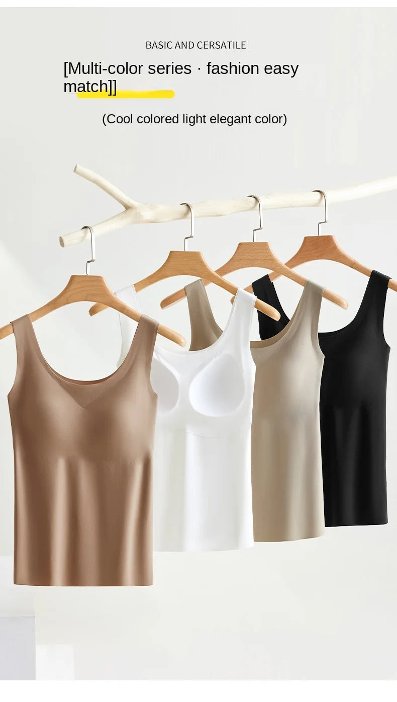 2PCS/Lot Silk Seamless Tank Top with Fixed Chest Pad Women's Camisole Top Sleeveless Inner Outerwear Camison Verano High Strecth