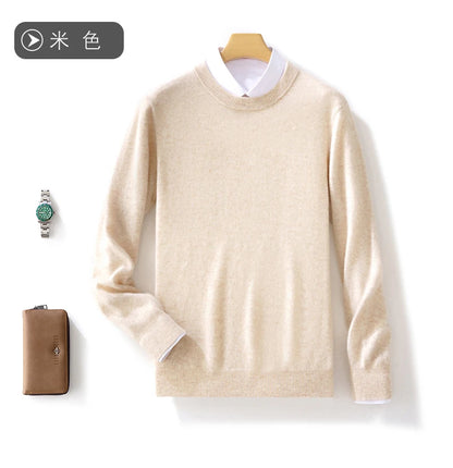 Fall/Winter New Cashmere Sweater Men's 100% Pure Wool Thick Crewneck Sweater Casual Knitted Bottom Shirt