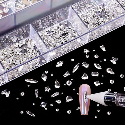 21 grid rhinestone box mixed nail diamond Flat glass shaped diamond DIY nail rhinestone nail jewelry set