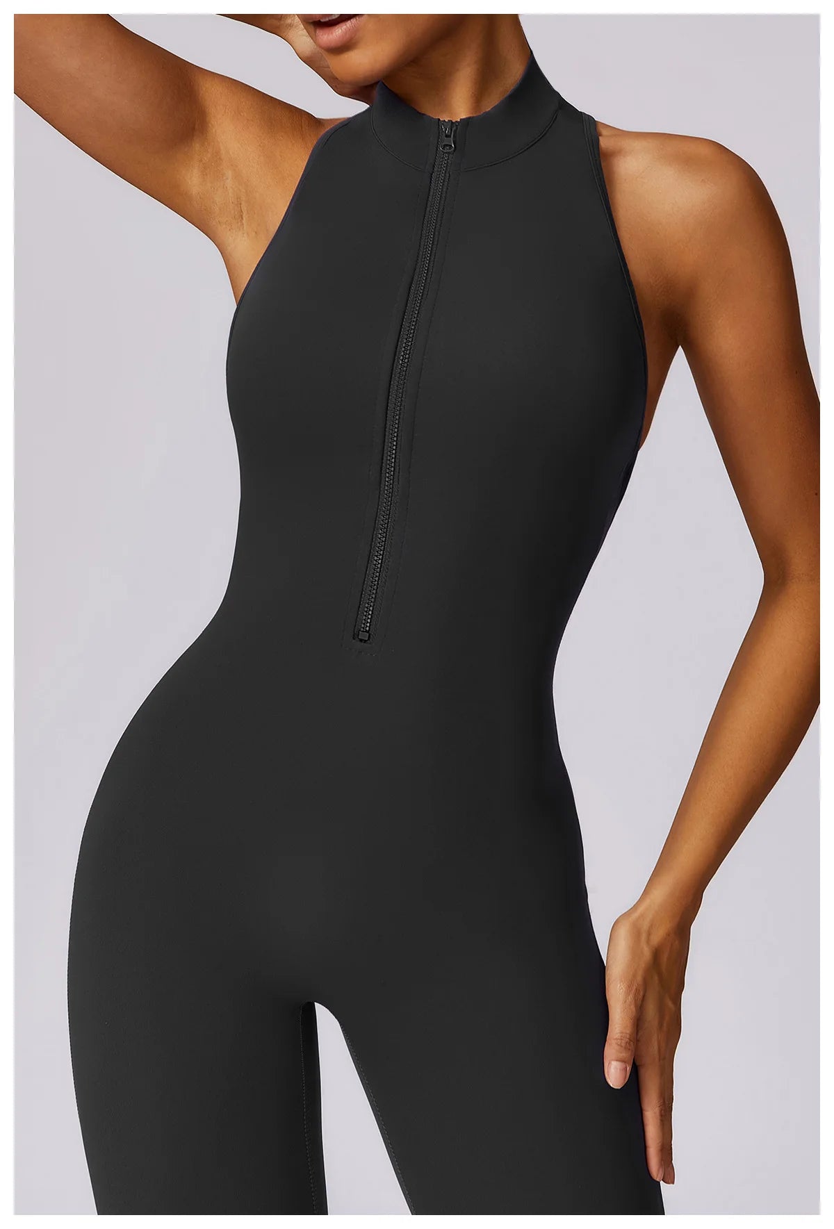 V Back One-piece Suit Women Sports Jumpsuit  Zippers Yoga Rompers Backless Sportswear Women Sleeveles Workout Bodysuits Female