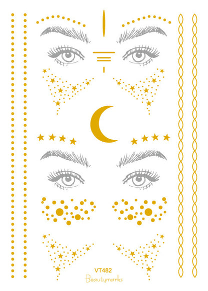 1pc Golden Face Temporary Tattoo Waterproof Blocked Freckle Stickers Eye Makeup Decal Bronzing Music Festival Wholesale 2023 New