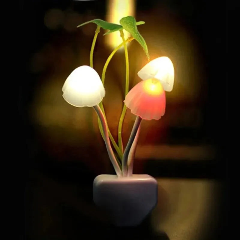 Novelty Mushroom Fungus Night Light EU & US Plug Light Sensor 220V 3 LED Colorful Mushroom Lamp Led Night Lights